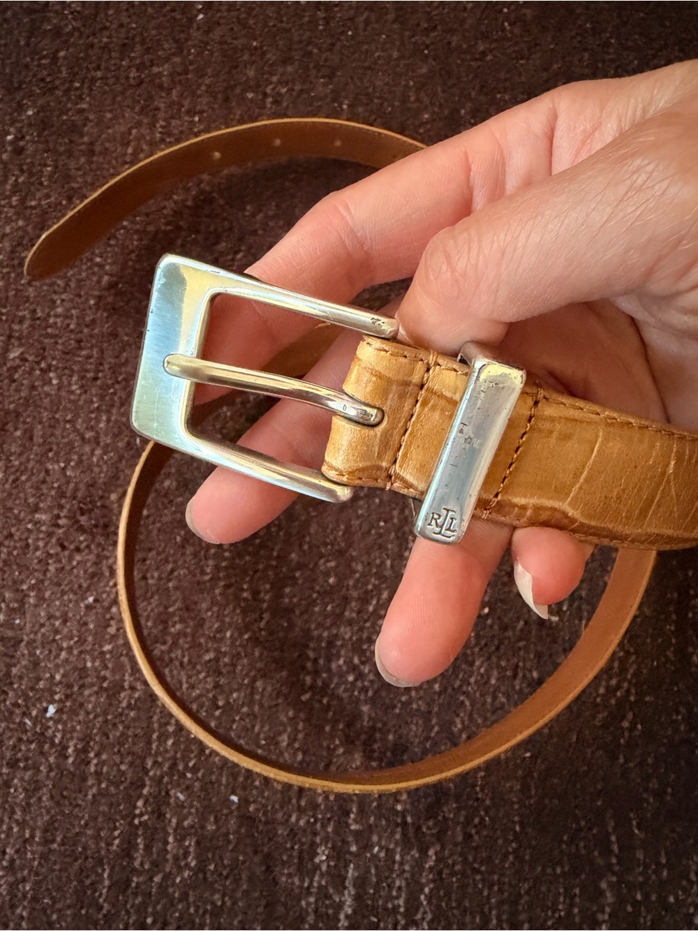 Ralph Lauren Tan Leather Belt with Silver Buckle